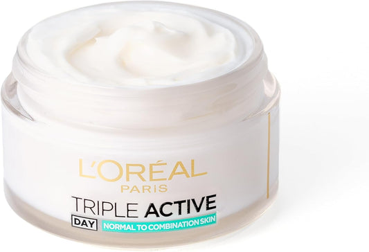 L'Oréal Paris Triple Active Day 24H Hydrating Moisturiser. Hydrate and Protect Normal & Combination Skin, Comforts skins, Formulated with Vitamin E & Ceramides 50ml